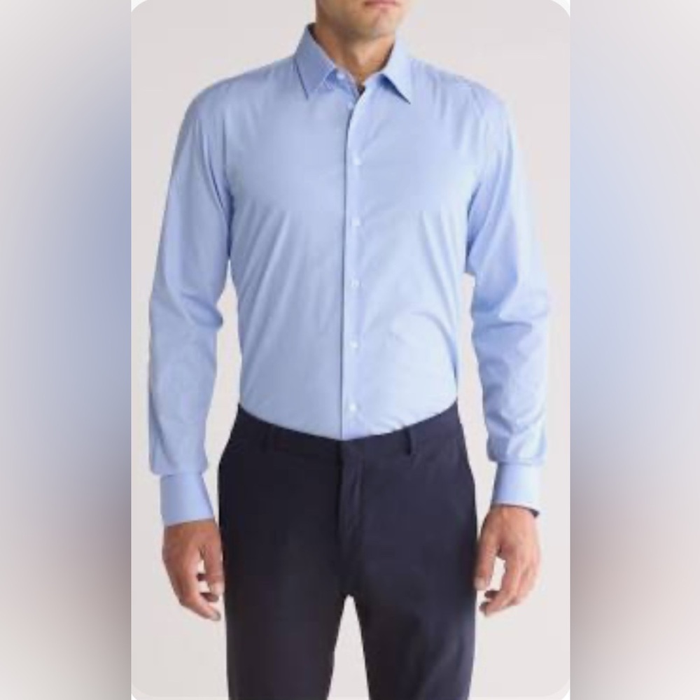 Armani Collezioni Men's Blue Solid Cotton Twill Dress Shirt, Size EU36, XS NWT